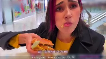 Risky blowjob in fitting room for big mac